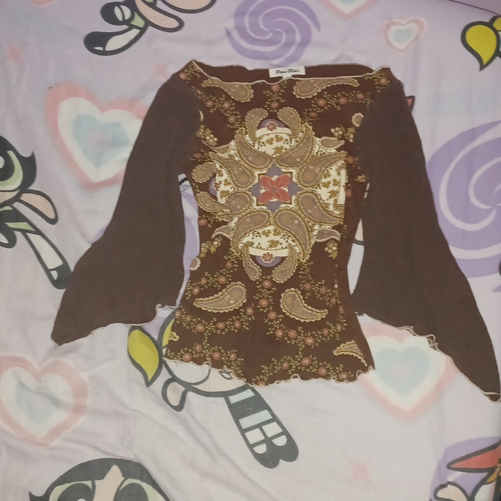 Hippie floral flowey half sleeve brown and red womens intricate design top